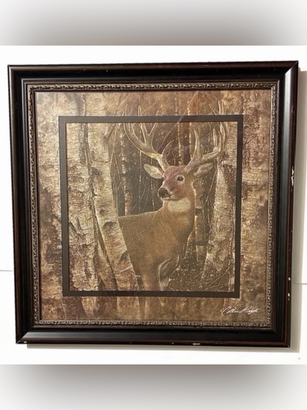 Vintage Home Interior Deer 20” Framed Print by Collin Boyle Distressed Frame